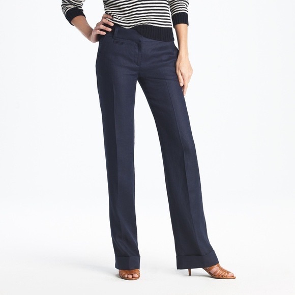J. Crew Cotton Cafe Trouser in Navy Blue. - Picture 1 of 7